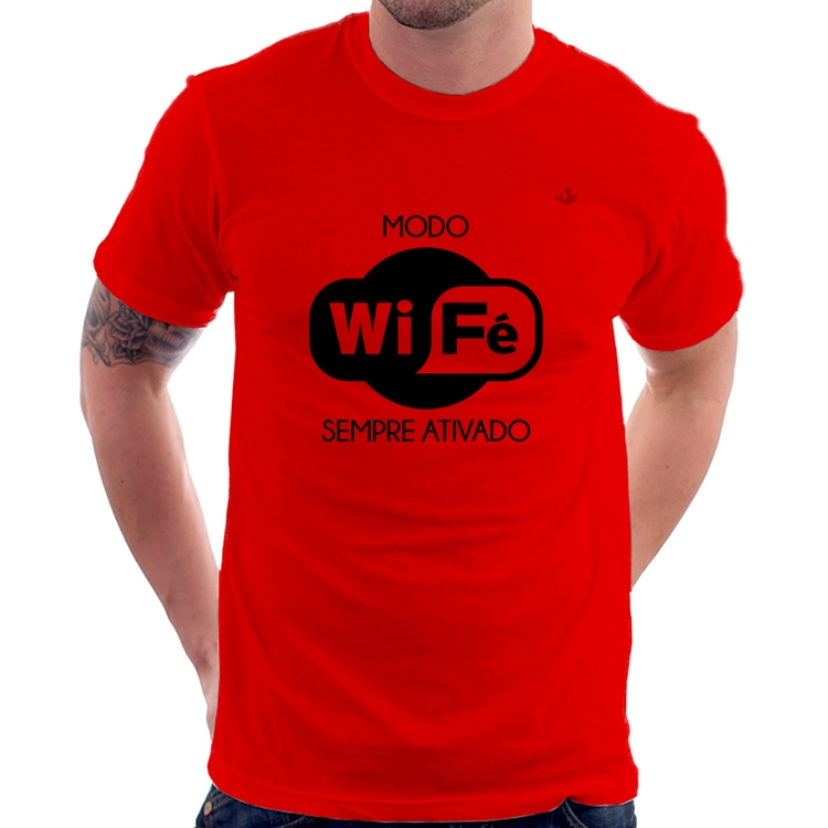 Camiseta Modo Wi-Fé sempre ativado - Vermelha