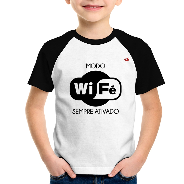 Camiseta Raglan Infantil Modo Wi-Fé sempre ativado