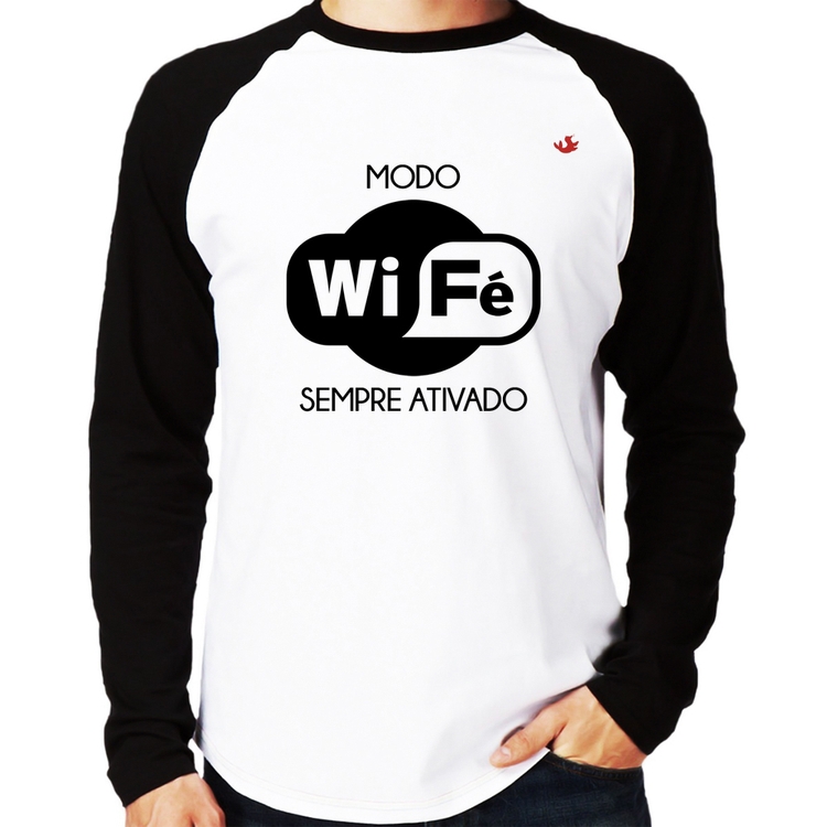 Camiseta Raglan Modo Wi-Fé sempre ativado Manga Longa