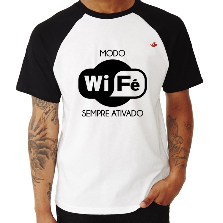 Camiseta Raglan Modo Wi-Fé sempre ativado