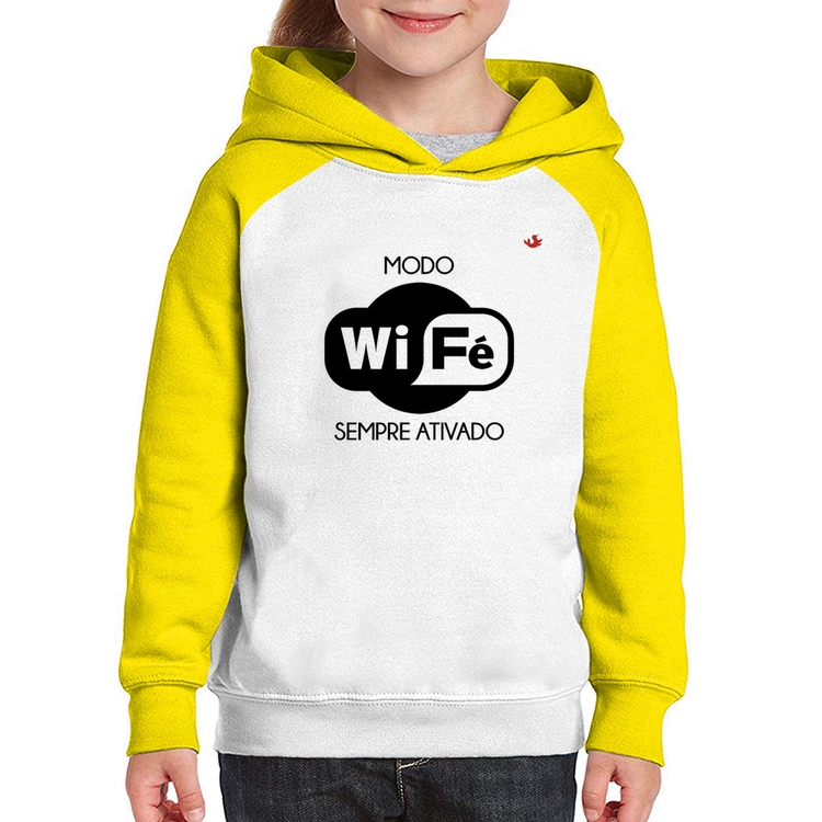 Moletom Infantil Modo Wi-Fé sempre ativado - Branco/Amarelo
