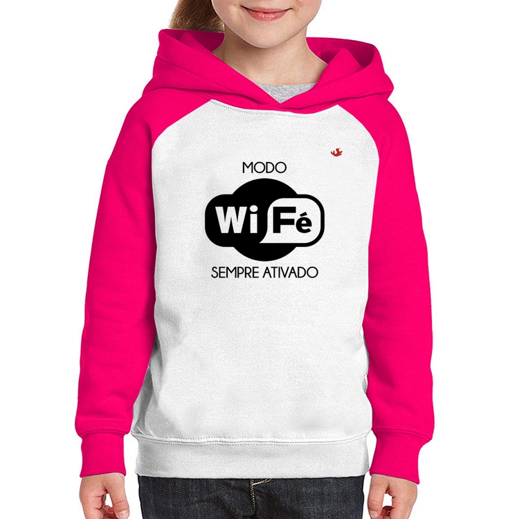 Moletom Infantil Modo Wi-Fé sempre ativado - Branco/Rosa
