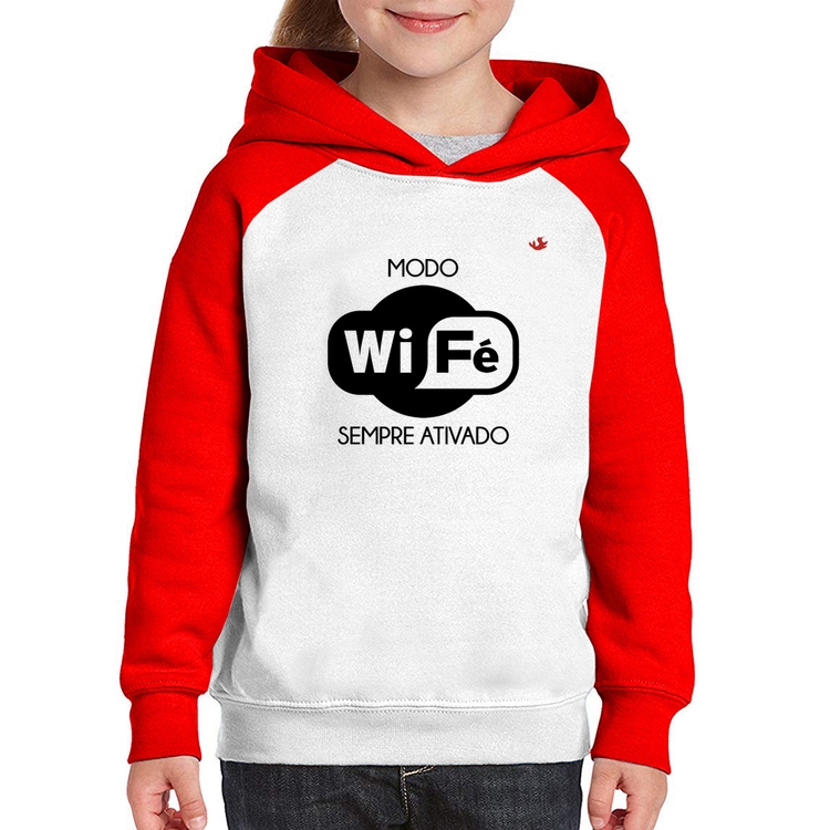 Moletom Infantil Modo Wi-Fé sempre ativado - Branco/Vermelho