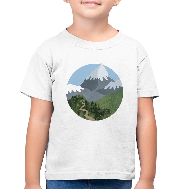 Camiseta Algodão Infantil Montanhas - Branca