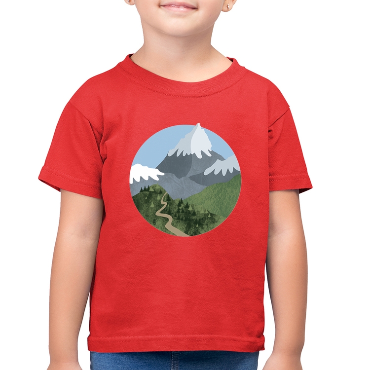 Camiseta Algodão Infantil Montanhas - Vermelha