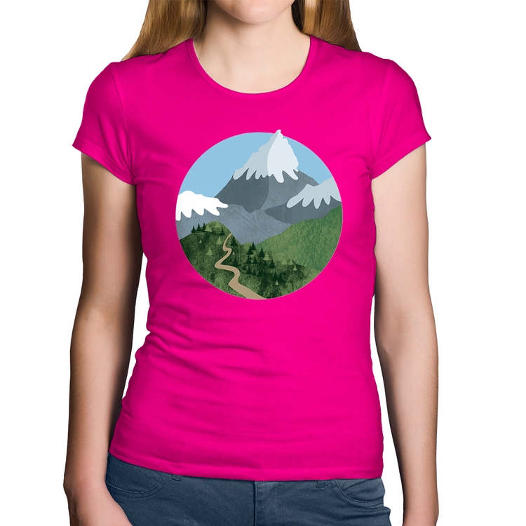 Baby Look Algodão Montanhas - Rosa