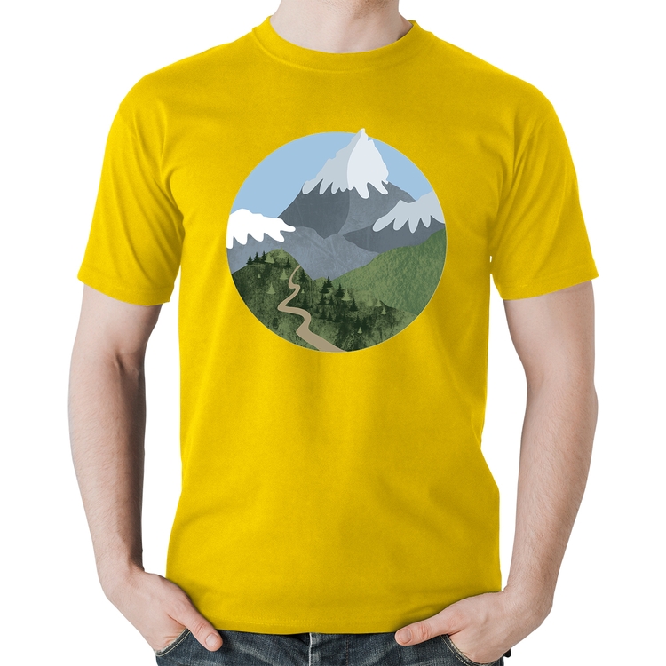 Camiseta Algodão Montanhas - Amarela