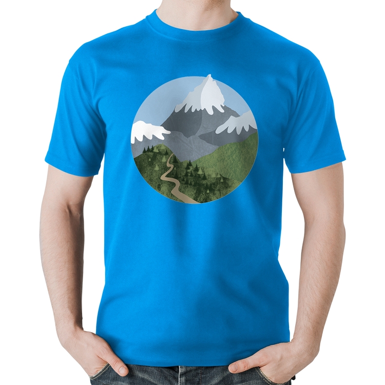 Camiseta Algodão Montanhas - Azul
