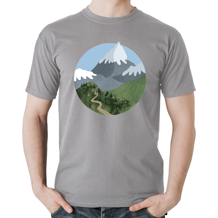 Camiseta Algodão Montanhas - Cinza