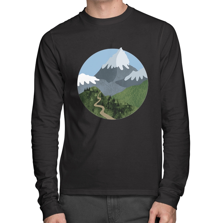 Camiseta Algodão Montanhas Manga Longa