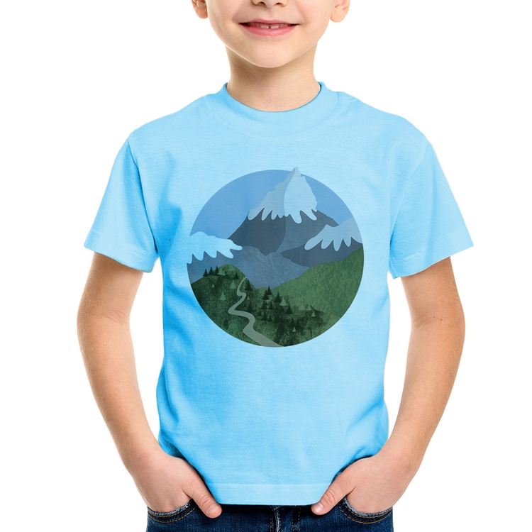 Camiseta Infantil Montanhas - Azul Bebê