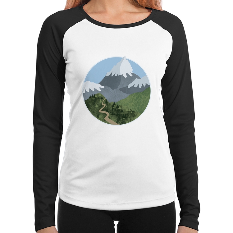 Baby Look Raglan Montanhas Manga Longa