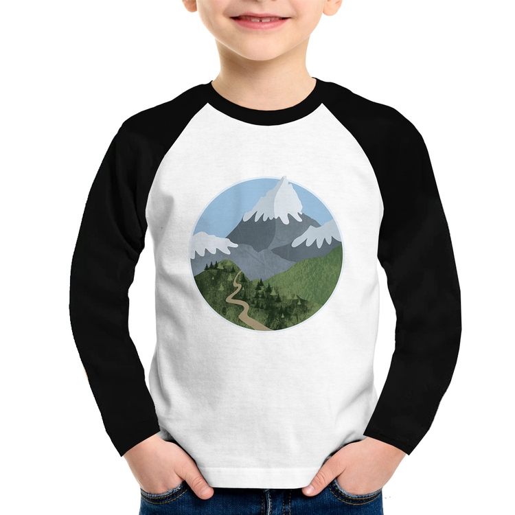 Camiseta Raglan Infantil Montanhas Manga Longa