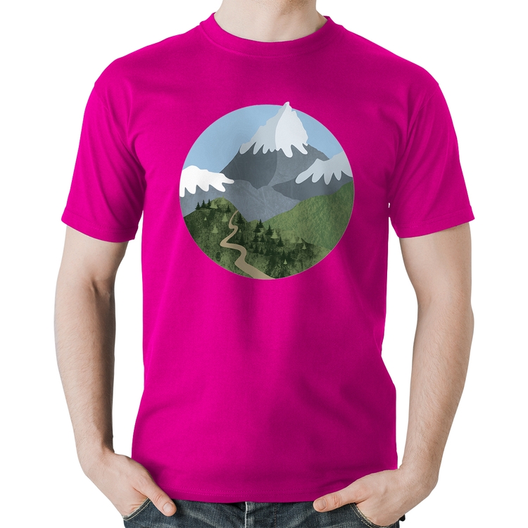 Camiseta Algodão Montanhas - Rosa