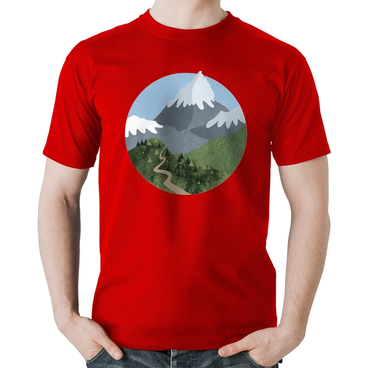 Camiseta Algodão Montanhas - Vermelha