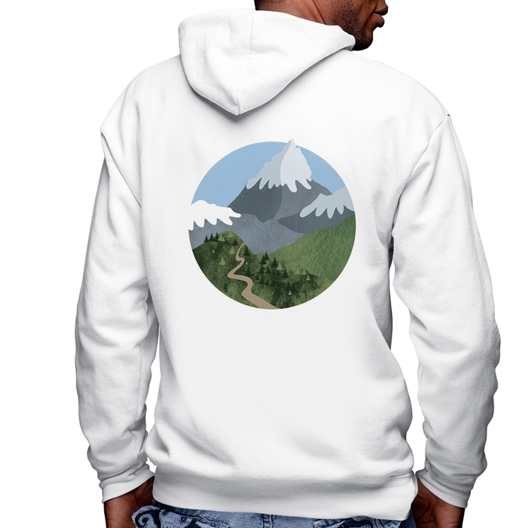 Blusa Moletom Montanhas Masculina com Capuz e Zíper - Branca
