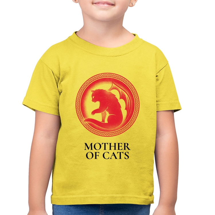 Camiseta Algodão Infantil Mother of Cats - Amarelo Canário