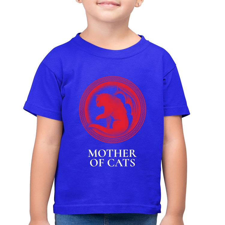 Camiseta Algodão Infantil Mother of Cats - Azul Royal