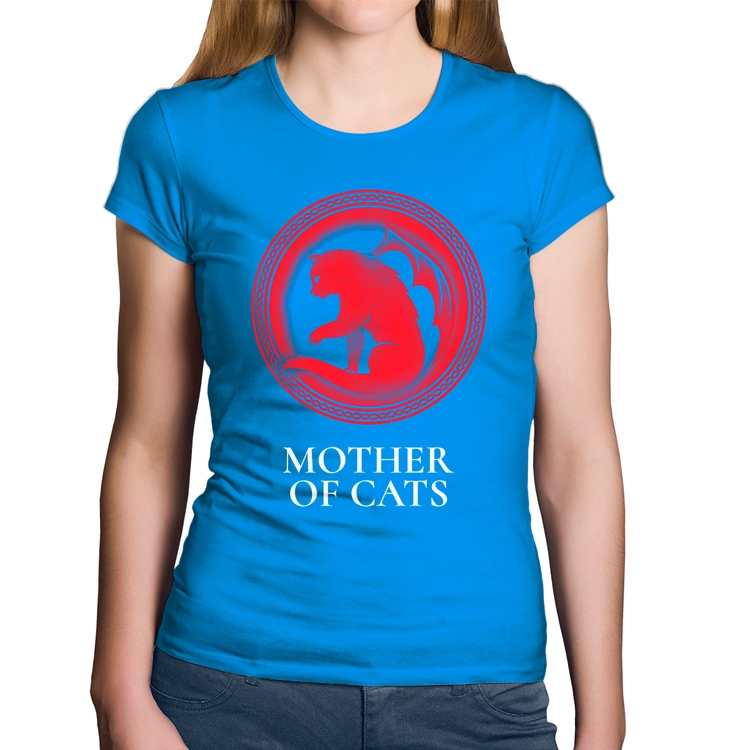 Baby Look Algodão Mother of Cats - Azul