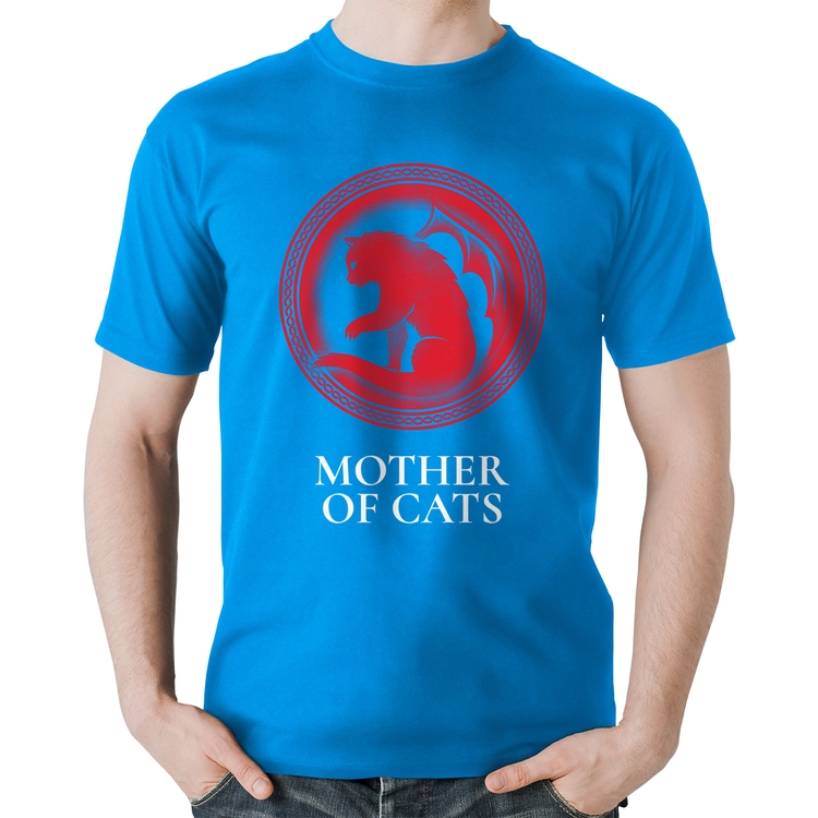 Camiseta Algodão Mother of Cats - Azul