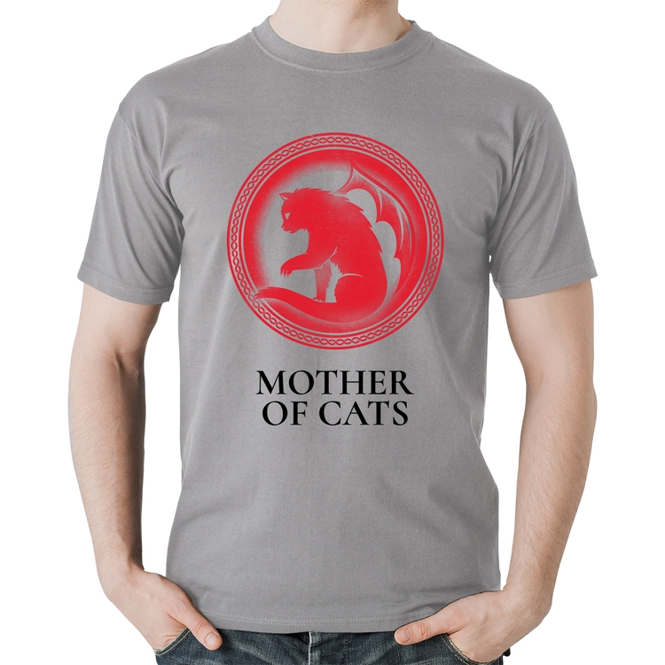 Camiseta Algodão Mother of Cats - Cinza