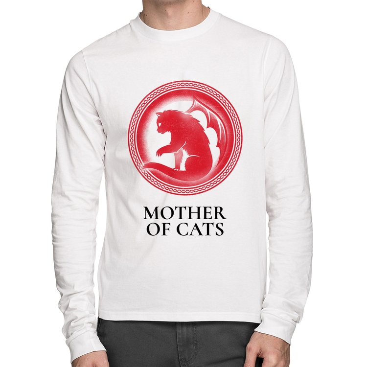 Camiseta Algodão Mother of Cats Manga Longa - Branca