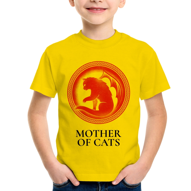 Camiseta Infantil Mother of Cats - Amarela