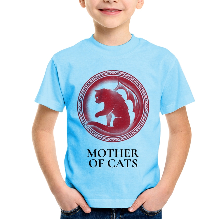 Camiseta Infantil Mother of Cats - Azul Bebê