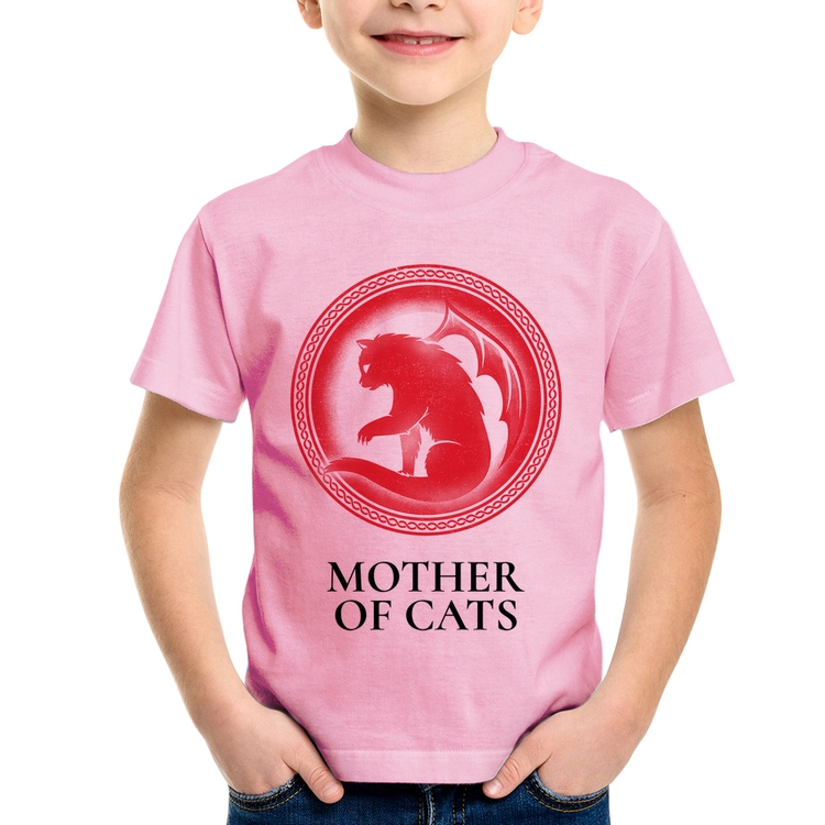 Camiseta Infantil Mother of Cats - Rosa Bebê