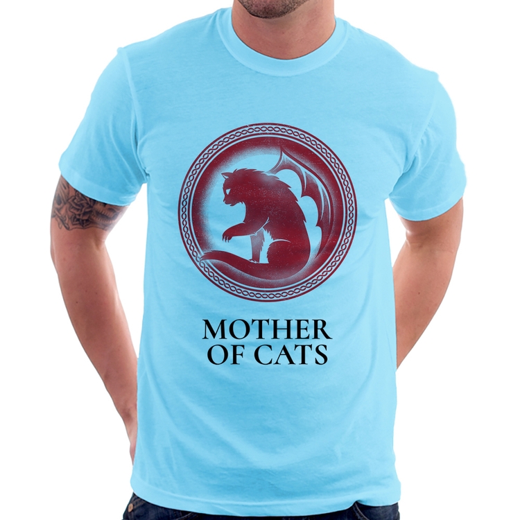 Camiseta Mother of Cats - Azul Bebê