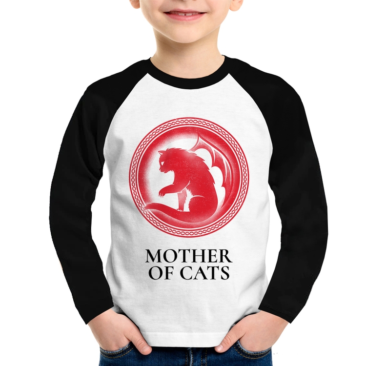 Camiseta Raglan Infantil Mother of Cats Manga Longa