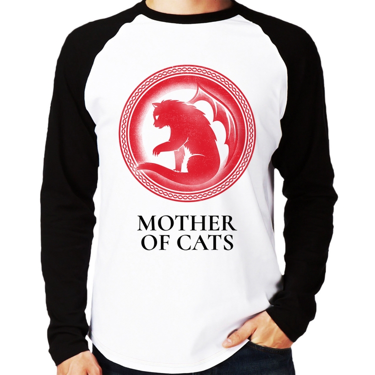 Camiseta Raglan Mother of Cats Manga Longa