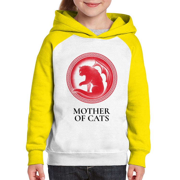 Moletom Infantil Mother of Cats - Branco/Amarelo