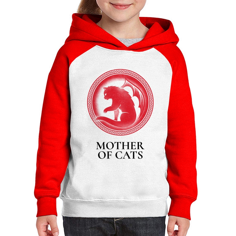 Moletom Infantil Mother of Cats - Branco/Vermelho