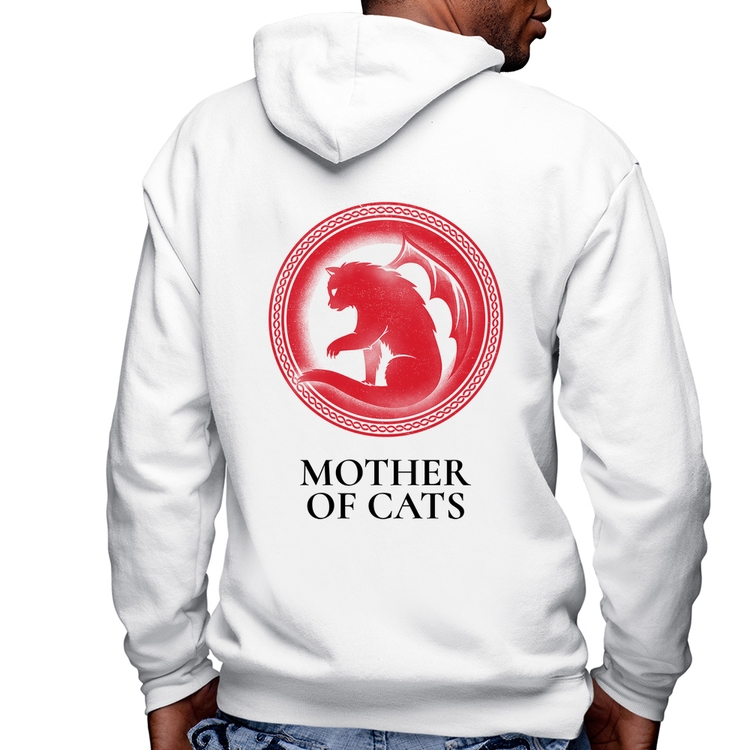 Blusa Moletom Mother of Cats Masculina com Capuz e Zíper - Branca