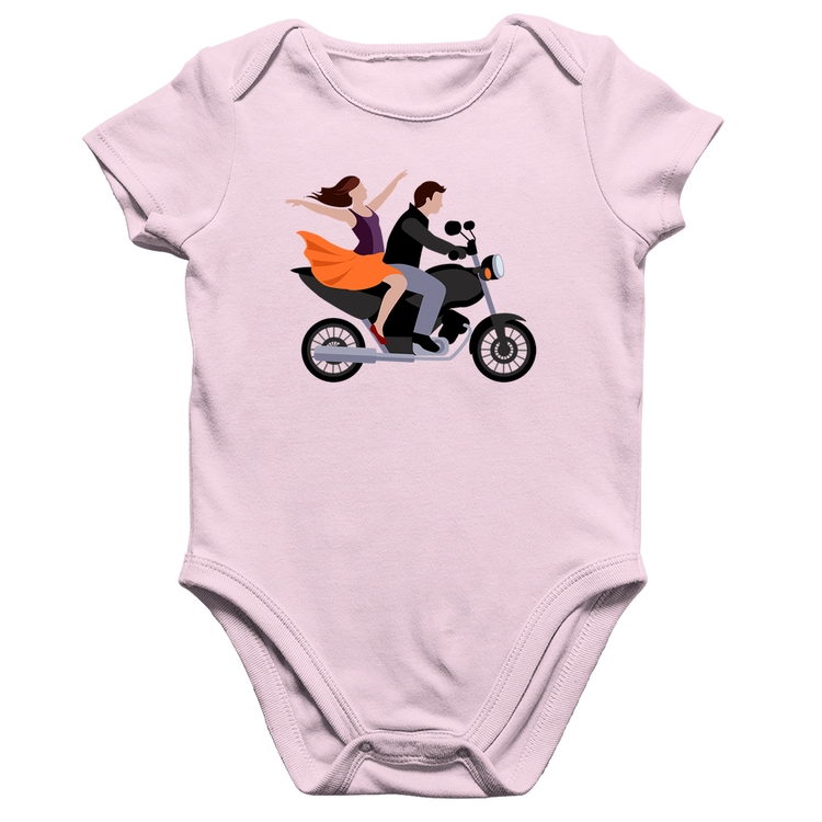 Body Bebê Algodão Moto Casal - Rosa Bebê