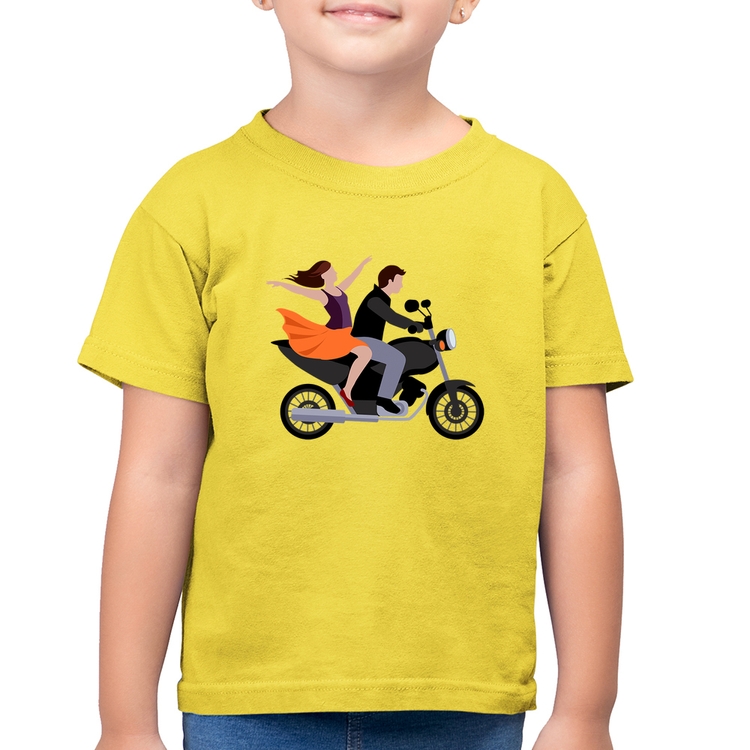 Camiseta Algodão Infantil Moto Casal - Amarelo Canário