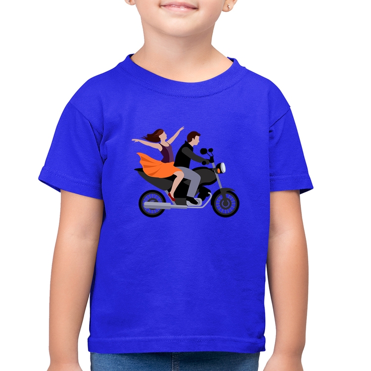 Camiseta Algodão Infantil Moto Casal - Azul Royal