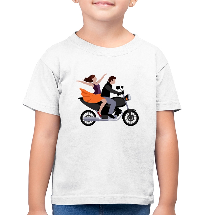 Camiseta Algodão Infantil Moto Casal - Branca