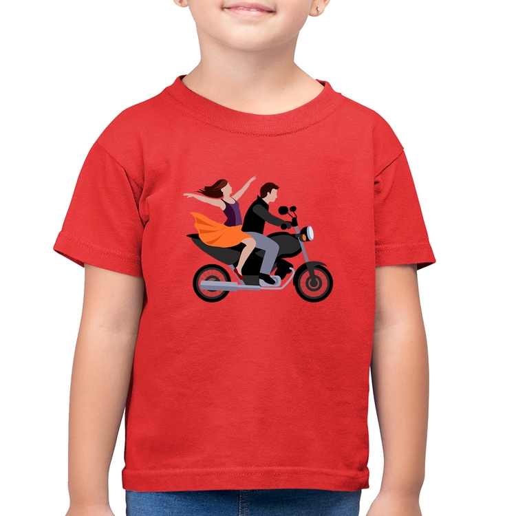 Camiseta Algodão Infantil Moto Casal - Vermelha