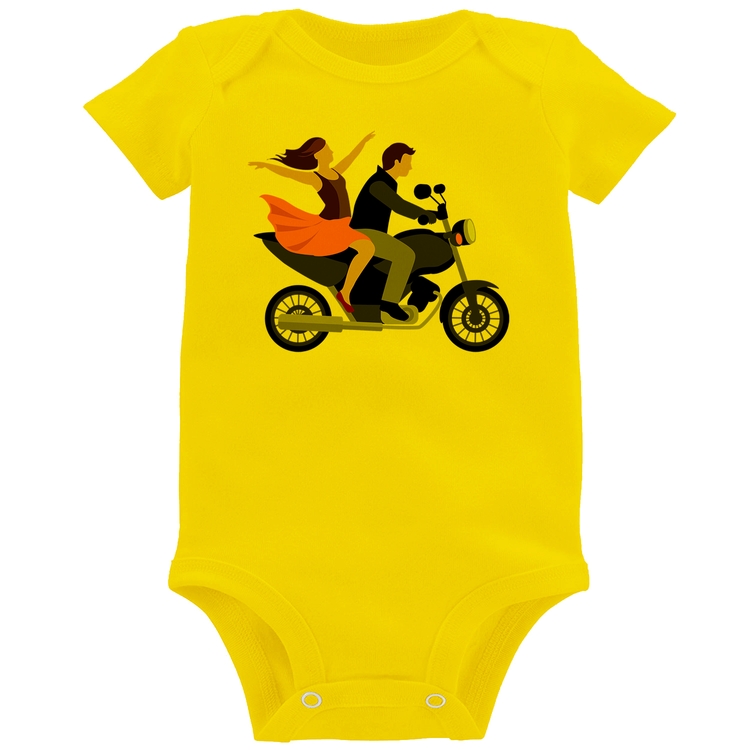 Body Bebê Moto Casal - Amarelo
