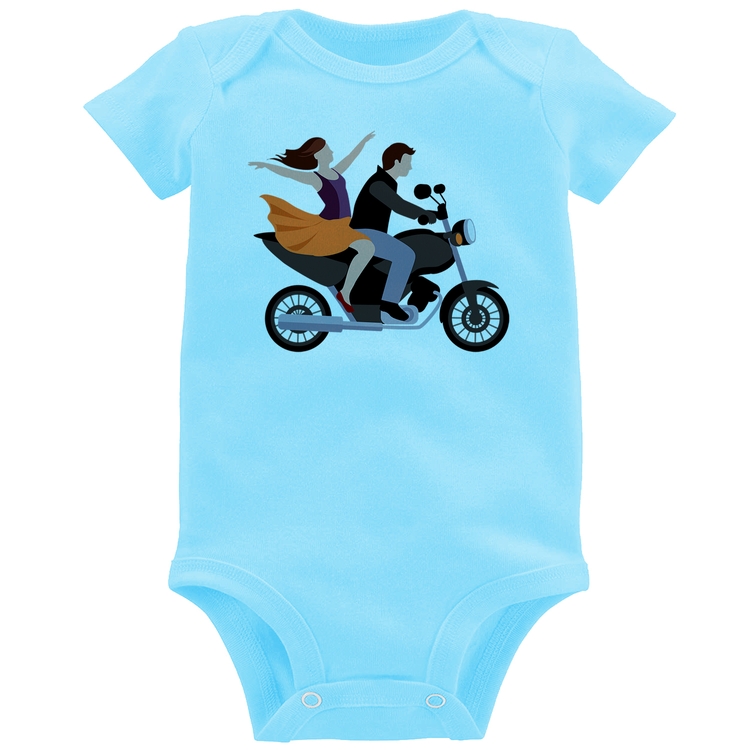 Body Bebê Moto Casal - Azul Bebê