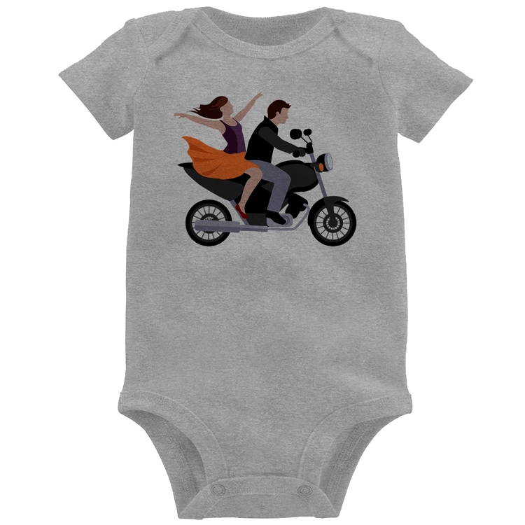 Body Bebê Moto Casal - Cinza