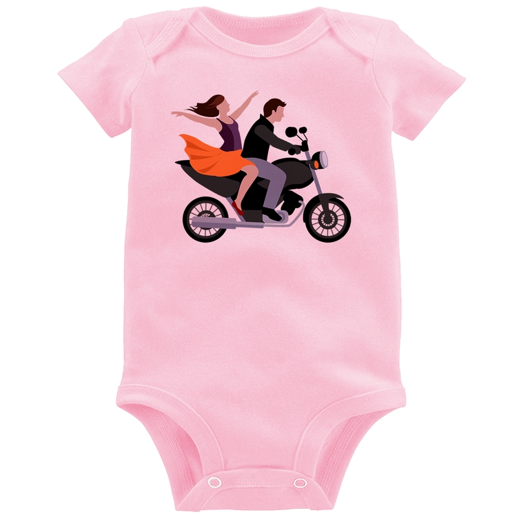 Body Bebê Moto Casal - Rosa Bebê