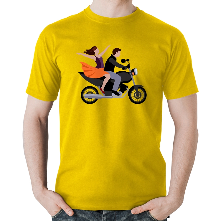 Camiseta Algodão Moto Casal - Amarela