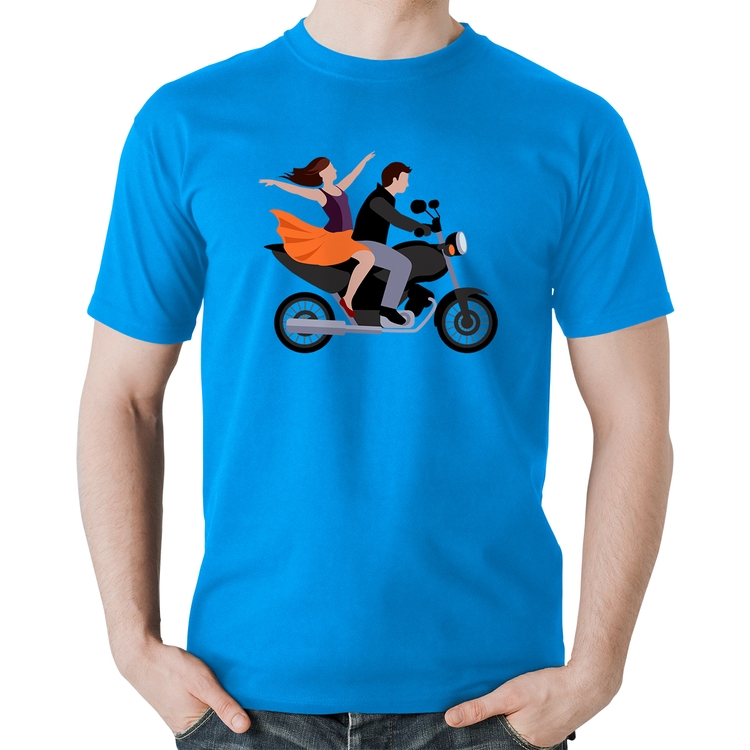 Camiseta Algodão Moto Casal - Azul