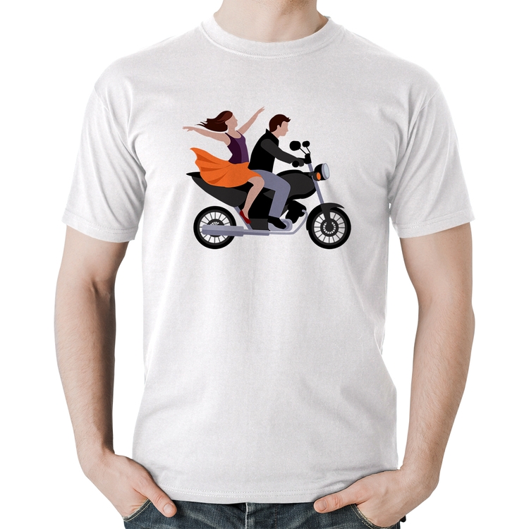 Camiseta Algodão Moto Casal - Branca