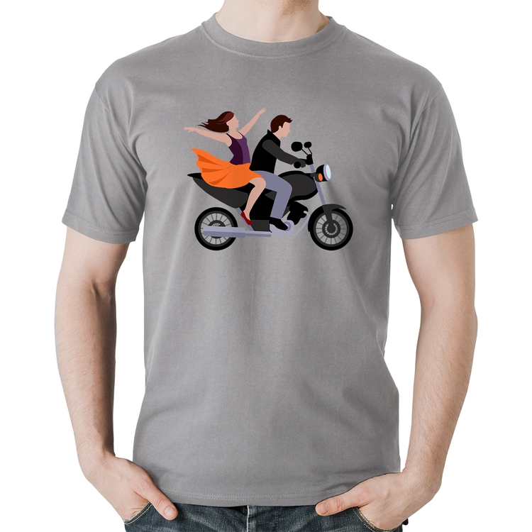 Camiseta Algodão Moto Casal - Cinza