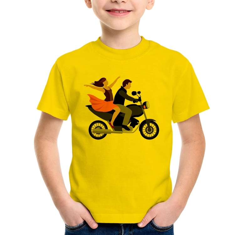 Camiseta Infantil Moto Casal - Amarela