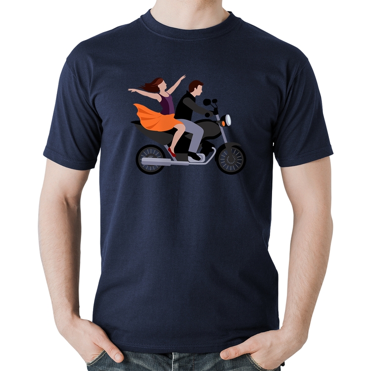 Camiseta Algodão Moto Casal - Marinho